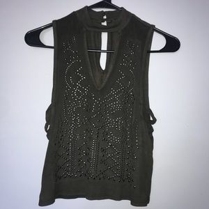 🌿 Olive Green Studded Top